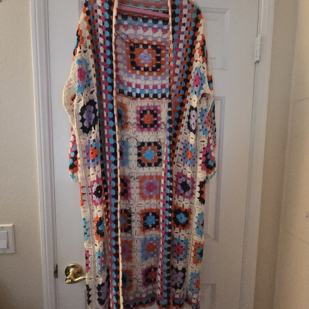 POL Crochet Granny Square Long Cardigan One Size New - Picture 2 of 6